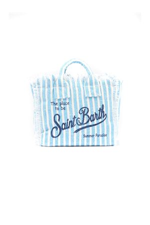 Borsa Vanity Mini in lino celeste con motivo a righe SAINT BARTH KIDS | VAMI00800398L